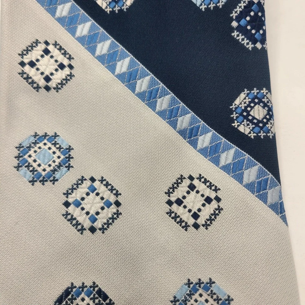 Vtg Givenchy Gentlemen Paris Necktie Blue White Geometric Folksy Nordic Pattern